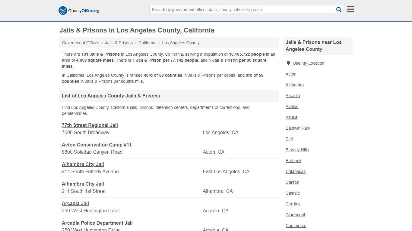 Jails & Prisons in Los Angeles County, California - County Office